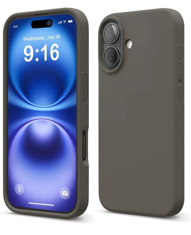 Image of Premium Liquid Silicone Case for iPhone 16 Plus - Slim Full Body Protective Back Cover with Soft Microfiber Lining, Anti-Slip Grip Scratch Resistant Phone Case (Dark-Grey)