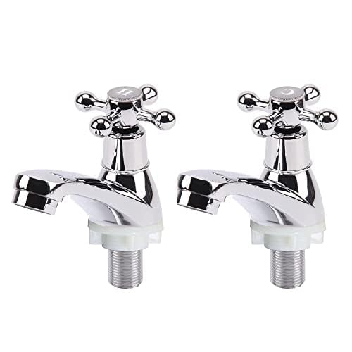 SUNNYNEST 2-Pack Victorian Cross Handle Hot Cold Basin Taps, Polished Chrome Pillar Taps for Kitchen Bathroom – Elegant Traditional Faucet Set