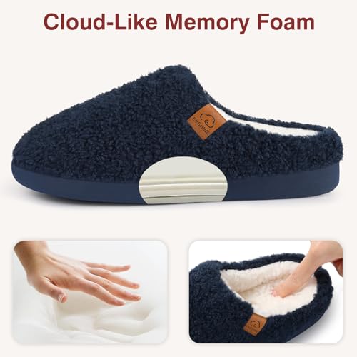 Image of Evshine Memory Foam Fuzzy Slippers for Women Curly Fleece House Shoes | Indoor Outdoor, Comfy and Warm Fur Lining, Non-slip Rubber Sole, Bedroom Slip on, Cozy, Cushioned, Machine Washable