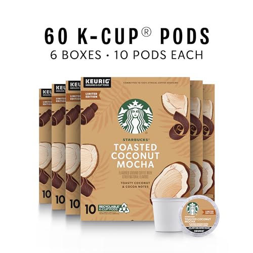 Image of Starbucks K-Cup Coffee Pods, Toasted Coconut Mocha Flavored Coffee for Keurig Brewers, 100% Arabica, Limited Edition, 6 Boxes (60 Pods Total)