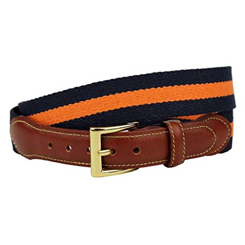 COUNTRY CLUB PREP What is a Wahoo Leather Tab Surcingle Stripe Belt in Navy and Orange