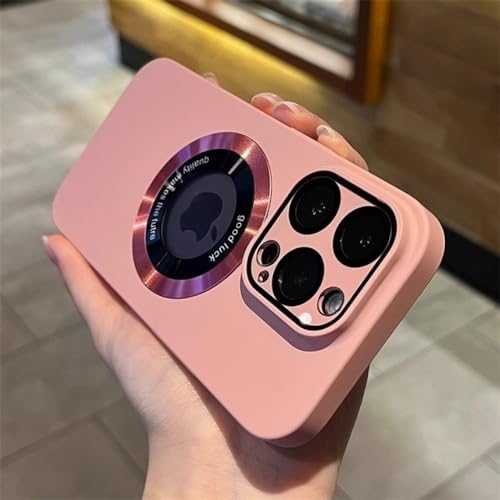 Coque de luxe avec trou de logo pour iPhone 13 rigide rose