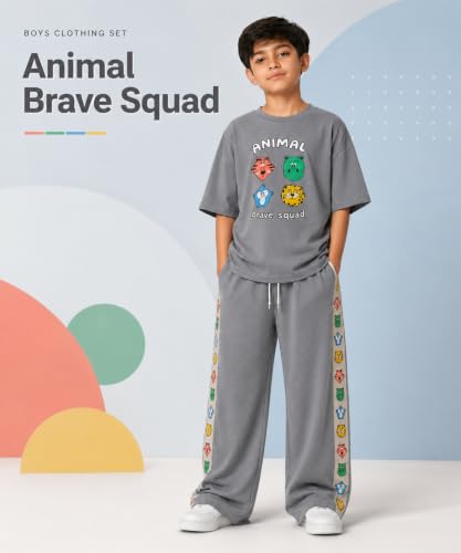 Image of SHODOX Boys Poly Blend Relaxed Fit Co-Ord Set | Printed T-Shirt & Track Pants | Soft Breathable Stylish Summer Casual Comfort Wear for Boys