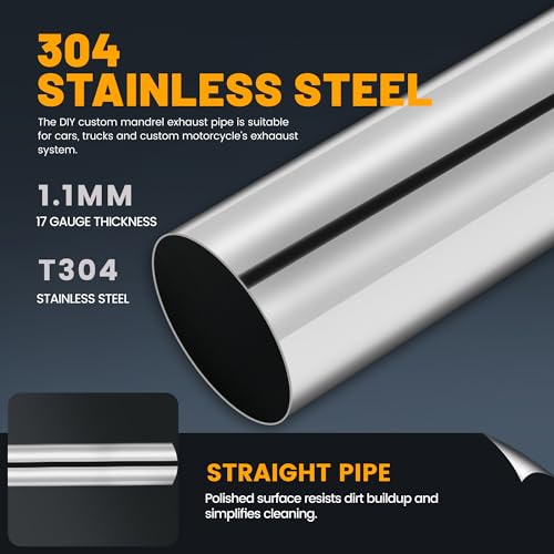 Image of 3 Inch Stainless Steel Exhaust Pipe 40 Inch Long, 3 inch OD x 40 inch Length T304 Straight Exhaust Tubing DIY Extension Pipe, Automotive Universal Fit, 2 Pack