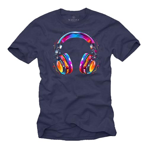 MAKAYA Camiseta Hip Hop con Diseño De Auriculares Impresión Colorido Hombre Niños Chicos T-Shirt Azul XXXXXL