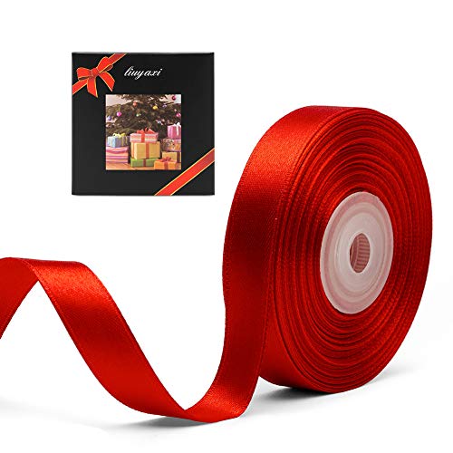 Image of Solid Color Double Faced Red Satin Ribbon 5 /8 inch X 25 Yards, Ribbons Perfect for Crafts, Wedding Decor, Bows Bouquet, Sewing, Christmas Gift Wrapping