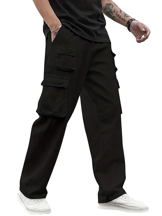 Image of Men Cargo Pants 100% Cotton | Relaxed Fit Utility Cargos for Men with 6 Pockets | Breathable Durable Fabric | Casual Streetwear Travel & Outdoor Pants