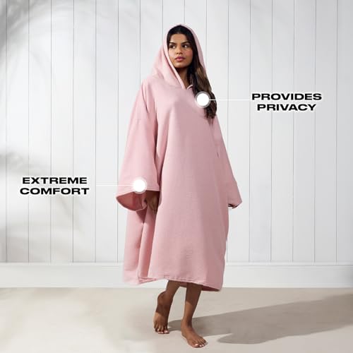 Brentfords Kapuzen Handtuch Poncho für Erwachsene, groß, zum Baden, Schwimmen, Surfen, Strand, saugfähige Mikrofaser, Damen und Mädchen, schnell trocknender Handtuch-Poncho, Blassrosa