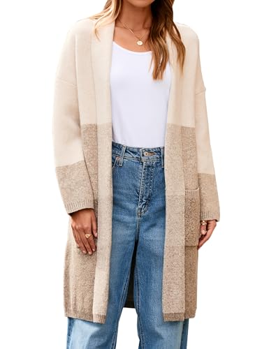 Simplee Womens Long Cardigan Sweaters Color Block Chunky Knit Oversized Sweater Coats Coatigan Fall Trendy Outwear 2025