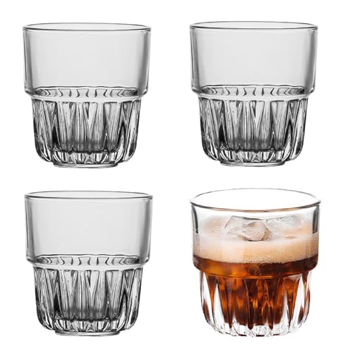 4er Trinkgläser Wassergläser Cocktailgläser Set| 320ML Eiskaffee Gläser Latte Macchiato Gläser Kaffeebecher| Stapelbar Klarglas Longdrinkgläser Für Saft, Eiskaffee, Cocktails, Whiskey (155ML)