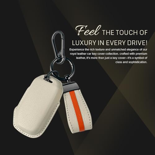 Image of Keyzone Royal Leather Key Cover for Kia Carens Clavis, Seltos, Sonet, Carens 2023 Onwards 4 Button Smart Key(Compare Key Shape and Buttons Before Placing Order) (Vanilla Satin)