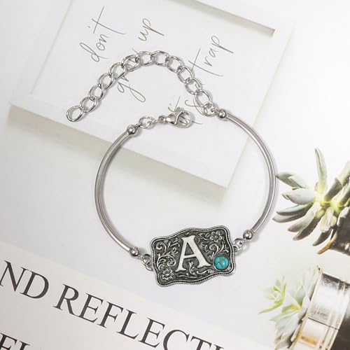 Image of Belt Buckle Bracelet Initial Letter A-Z Bracelets Western Cow Tag Bracelet Belt Buckle Necklace Western Style Initial Letter Pendant Necklace