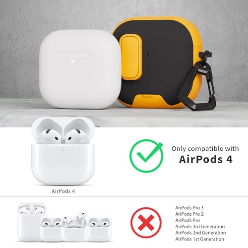 Image of for AirPods 4 Case with Lock,TPU Leather Texture Protective Durability Anti-Lost & Shockproof Protective Cover Accessories with Cleaning Kit in Keychain for Apple iPod 4 Generation (Yellow /Black)