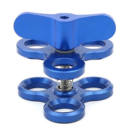 CS PRIORITY Abrazadera de bola triple con 3 agujeros para brazo subacuático, abrazadera de clip de mariposa para buceo, accesorios de fotografía subacuática (azul)