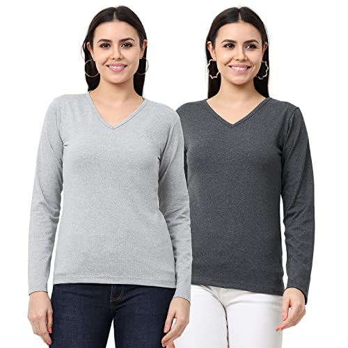 Image of Wafaa Women's Cotton Plain V Neck Full Sleeve T-Shirt