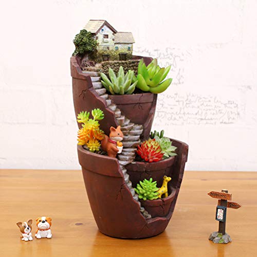 Garden Ornaments Dual Layer Sky Garden Pot Herb Flower Cacti Sedum Succulent Bonsai Planter Box Resin Crafts For Home Store #TOP3