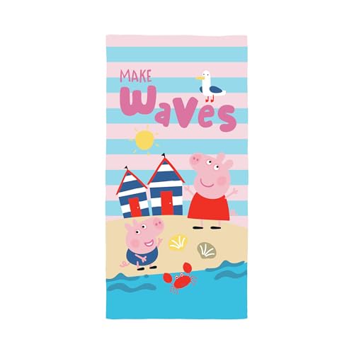 Character World Serviette Officielle Peppa Pig et George pour Enfants | Toucher Super Doux, Motif Vagues | Parfait pour la Maison, Le Bain, la Plage et la...