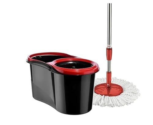 Microfiber Spin Mop and Bucket Set | Spin Mop for Floor Cleaning | 13 LTR | Long Handle Extendable Stainless Steel | 360° Rotating Mop with Easy Wringer | Wet and Dry Rotating Mop - By BEST HOUSE