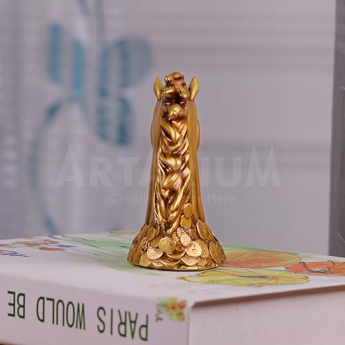 Image of Artarium Coin Horse Head Horse Showpiece Vastu Horse Idol Good Luck Resin Horse Statue Feng Shui Horse for Home Decor Office Table Decor (Coin Horse 7 Inch)