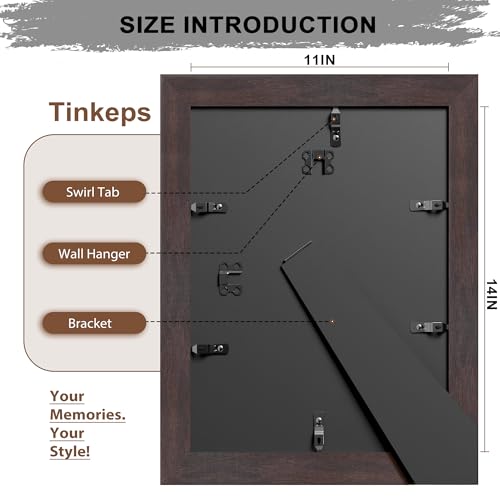 Image of 11x14 Picture Frame Walnut Brown with Black Back Board, Curved Extra Wide Edges, Vintage Style Picture Frame 11x14 inches for Wall Decor