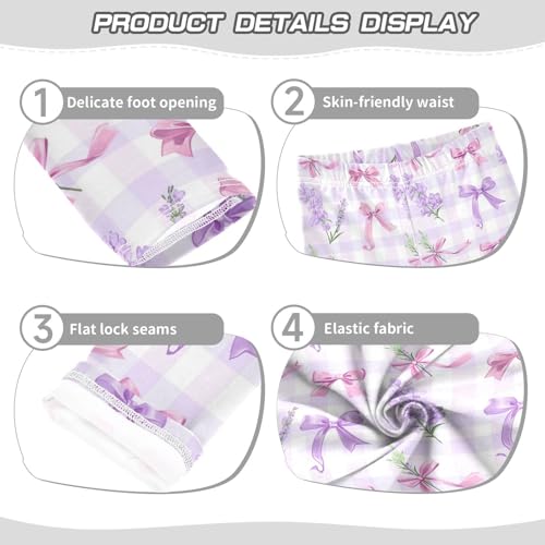 Wusikd Lavender Girls' Leggings Toddler Doodles Ribbon Bows Kids Yoga Pants Dance Active Tights 4T3