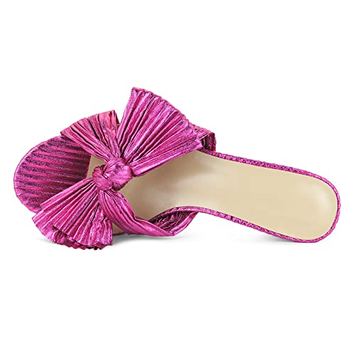 Image of MICIFA Women's Bow Heeled Sandals Slip On Open Toe Block Chunky Heel Sandals Bride Wedding Dress Shoes