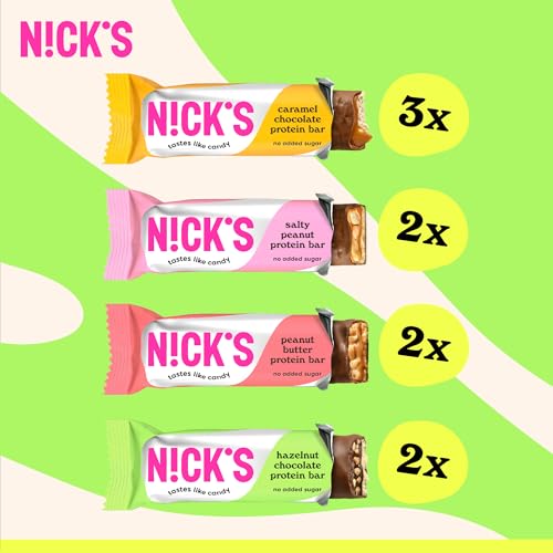 NICKS Protein Bar Mix Box, Keto Snack Bars 4g Net Carbs, 15g Protein, 5g Collagen No Added Sugar Gluten Free Low Carb Snacks (9x50g)