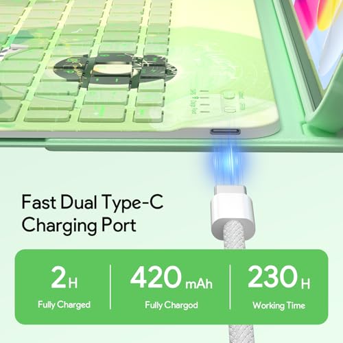 Image of YBING Keyboard Case for iPad 10th Gen 10.9 inch (2022) & 11th Gen (A16, 2025), Bluetooth Wireless Detachable Keyboard with Green Music Painted Patterns, 360 Rotatable Magnetic Case with Pencil Holder