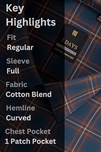 Image of 7-DAYS Men's Premium Checks Formal Shirt - Cotton Rich, Regular Fit, Full Sleeve, with Pocket, Wrinkle Resistant - Stylish Office & Everyday Wear.