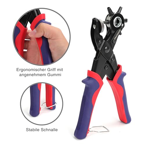 WORKPRO Revolverlochzange Lochzange Gürtel Leder Gürtel Puncher 255 MM Locher Rund 3,5-4-4,5 MM Rechteckige 6,6-7,5 MM OVAL Lochpfeifen 6,1 MM