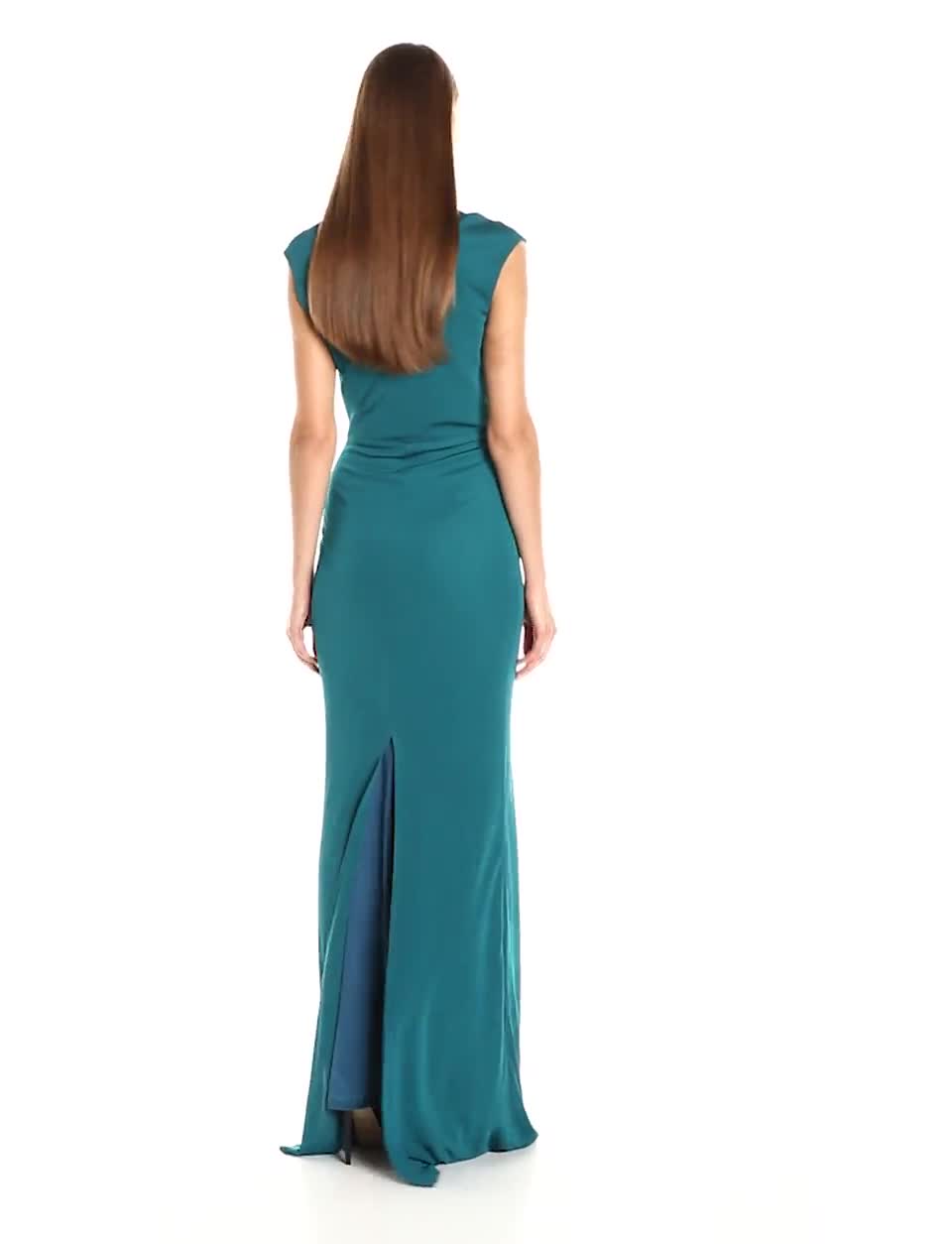 Watch ABS Allen Schwartz Women's Plunging Neckline Gown W/Shoulder Cut Out  on Amazon Live