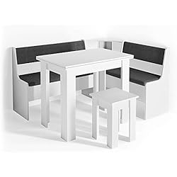 Vicco Conjunto con Banco esquinero Roman, Blanco/Antracita, 150 x 120 cm con Mesa