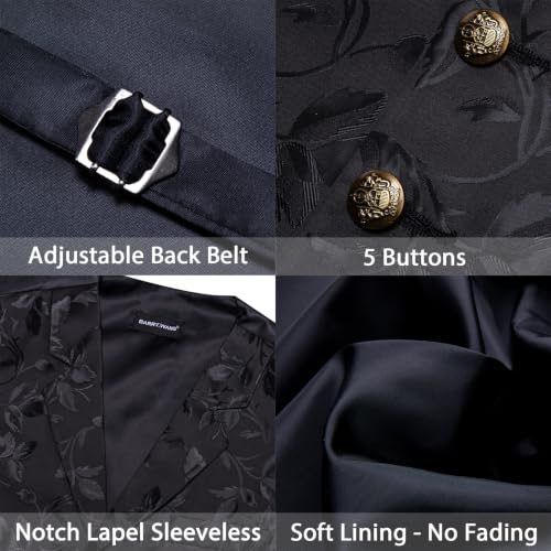 Image of Barry.Wang Mens Silk Paisley /Floral Suit Vest Tie Sleeve Holder Set 5PCS