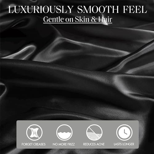 Image of Madison Park Essentials Satin Pillowcase Set of 2, Silky, Standard Black