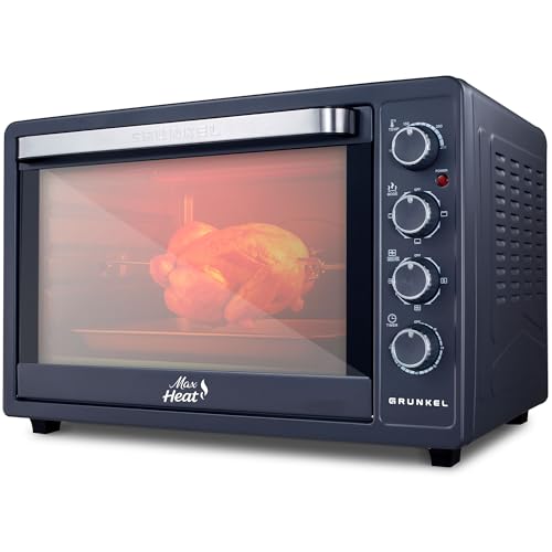 Grunkel Horno eléctrico multifunción de sobremesa de 63l con 3 funciones de calor y selector de temperatura hasta 230ºC. Temporizador hasta 60 min - 2200W (ANTRACITA, 63L)