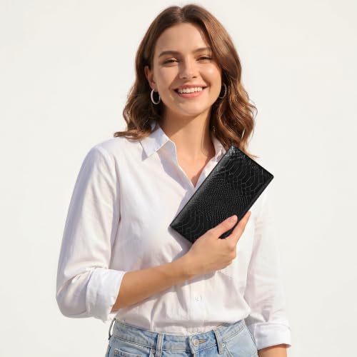 Image of Tipmile Slim Wallet for Women, RFID Blocking Credit Card Holder | 1 Zipper Pocket, 1 ID Window, 3 Cash Compartments, 11 Card Slots