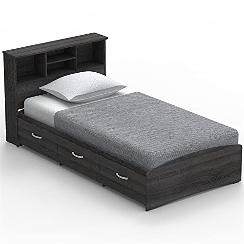 Pemberly Row Modern Wooden Twin Size Captains Bed With Drawers In Gray #TOP30
