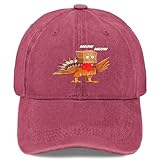 Cat Riding Turkey Thanksgiving Day Funny Fall Autumn Hats for Men Fashion Wine Red