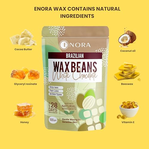 Image of ENORA Premium Waxing Kit for Women - Silicone Wax Warmer for Hair Removal, Eyebrow, Bikini, Legs, Face, Brazilian Wax & More - Machine + 1-Pack Hard Wax Beads -white chocolate(100 g)+ Accessories