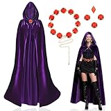 KJXRHQZ Women's Purple Velvet Hooded Cape with Anime Cosplay Belt(2-piece set) –Long purple cloak, Witch & Halloween Costume.e L