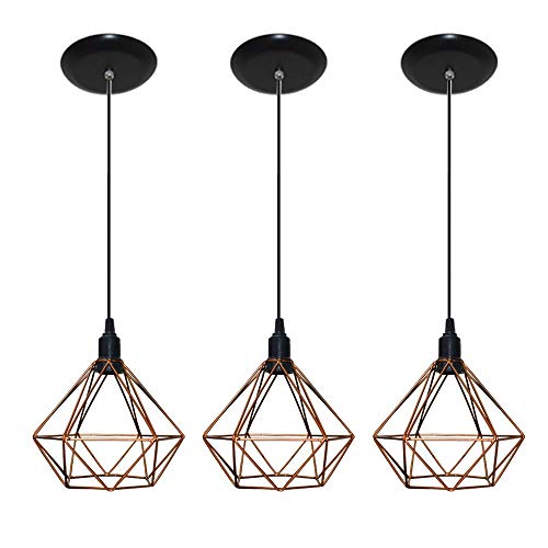 Kit com 03 Luminarias Pendente Aramado Modelo Diamante (Cobre)