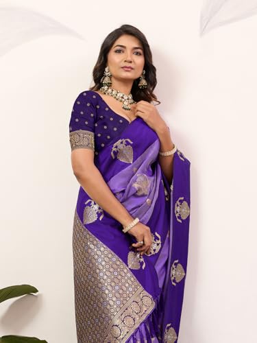 Image of SGF11 Women's Kanjivaram Pure Soft Silk Saree With Unstitched Blouse Piece