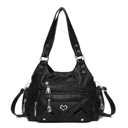 Bolso Hobo LY&SQ para Mujer de Cuero PU Negro miniatura 1