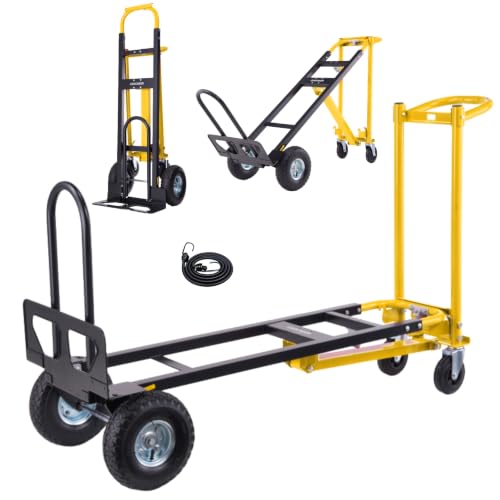 Image of 4 in 1 Hand Truck Dolly, 1000Lb Heavy Duty Convertible Folding Hand Truck Dolly Cart with Wheels 10 inch All-Terrain Tires, Hand Cart for Moving /Warehouse /Outdoor /Logistics /Shopping /Home /Office(Yellow)