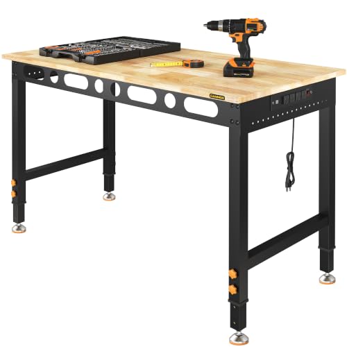 Image of CAMMOO 48 inch Adjustable Workbench, 2000 LBS Capacity, Pegboard & Power Strip