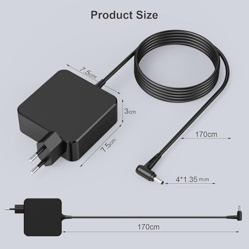 Image of WeFly 45W Laptop Charger for ASUS VivoBook 14 15 E410M E203M E210M E510 E510MA X540S X540L X541U X553M X556U X556UA, for Zenbook UX303U UX305F UX305C UX430U Charging Adapter 19V 2.37A