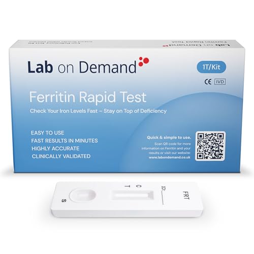 Lab on Demand Ferritin Test, 1T Kit - Accurate and Easy to Use Home Iron Deficiency Test Kit - Rapid Results in Minutes, Clinically Validated & CE-Certified - Includes QR Code for Instructions