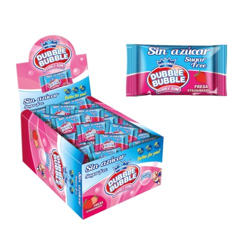 iChuches- Chicle Dubble Bubble – Estuche – Fresa, Menta con azúcar o Fresa Sin Azúcar, acidos y Melones con pica – Chicle Clásico Americano – Ideal para Fiestas y Regalos (100u, Fresa Sin Azúcar)