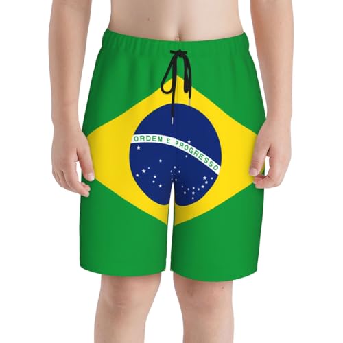 Brazilian Flag Youth Beach Pants, Soft and Breathable, with Drawstring Waist, Suitable for Sports and Leisure.3