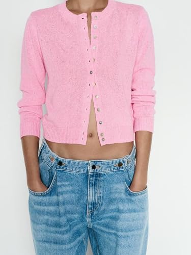 Women's Long Sleeve Button Down Sweater Cardigan Crew Neck Slim Fit Ribbed Knit Shirts2